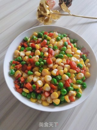 Stir-fried Carrots with Corn and Green Peas recipe