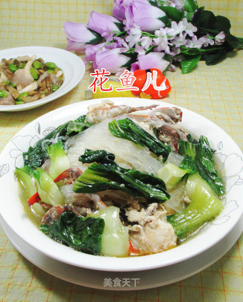 Boiled Vermicelli with Green Vegetables and Crab recipe