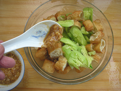 Garlic Mixed Fritters and Cucumber recipe