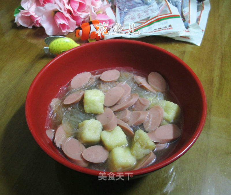 Boiled Vermicelli with Small Oil Tofu and Ham recipe