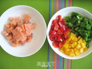 Salmon Skewers with Colored Peppers recipe