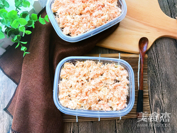 Taro Mashed Mochi and Pork Floss Bento recipe