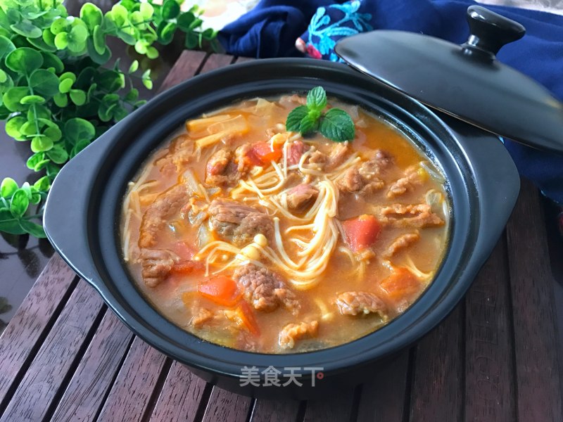Beef with Tomato and Enoki Mushroom recipe