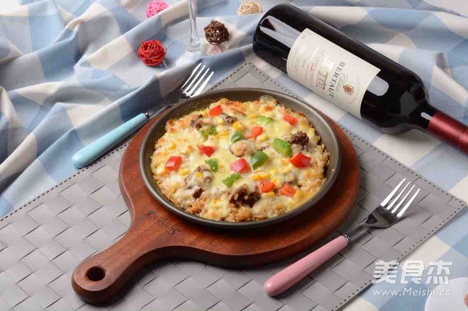 Red Wine Beef Baked Rice on Iron Plate recipe