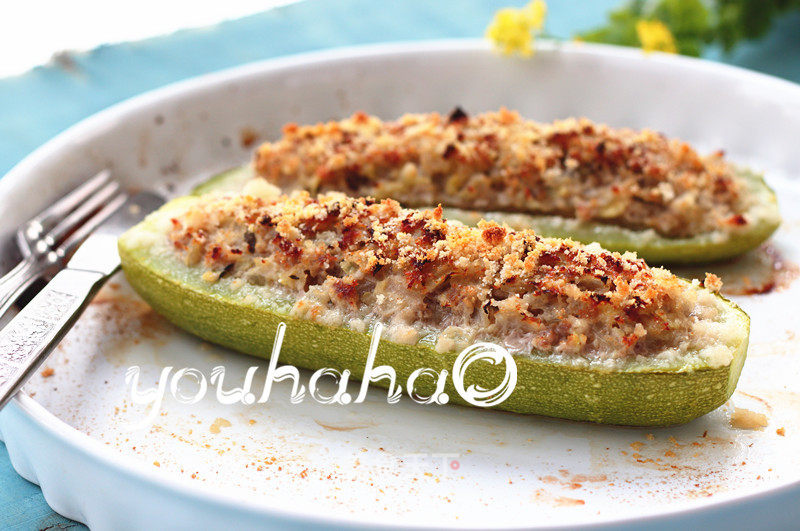 #aca烤明星大赛# Roasted Zucchini Stuffed with Meat recipe