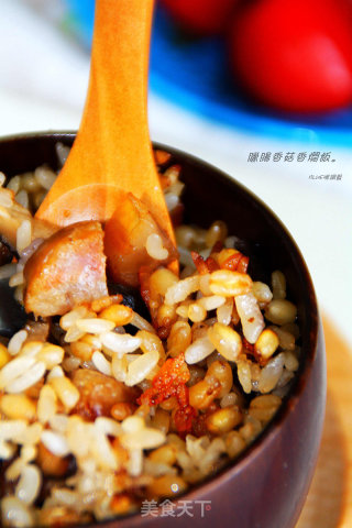 【boiled Rice with Sausage and Mushroom】: An Attractive Lazy Rice with Fragrance recipe