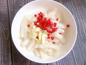 Hot and Sour Crispy Pickled Radish Sticks recipe