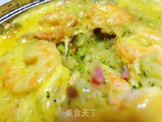 Mashed Potatoes, Shrimp, Vegetables and Cheese recipe