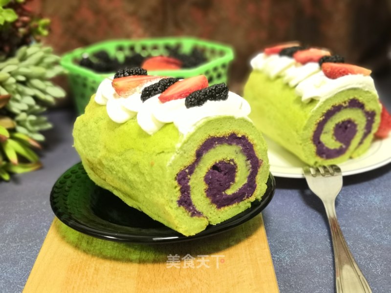Spinach Purple Sweet Potato Cake Roll recipe
