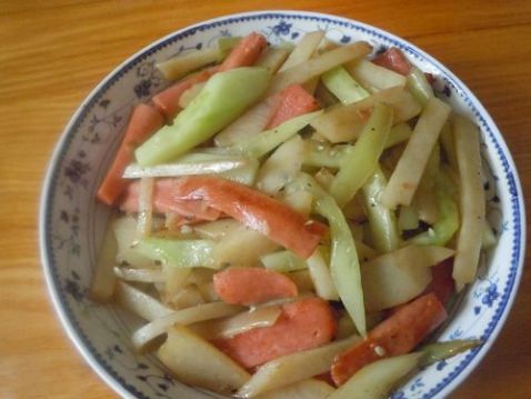 Fried Potatoes with Cucumber and Ham recipe