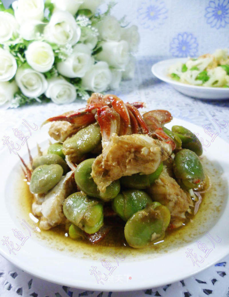 Fried Broad Beans with Flower Crab