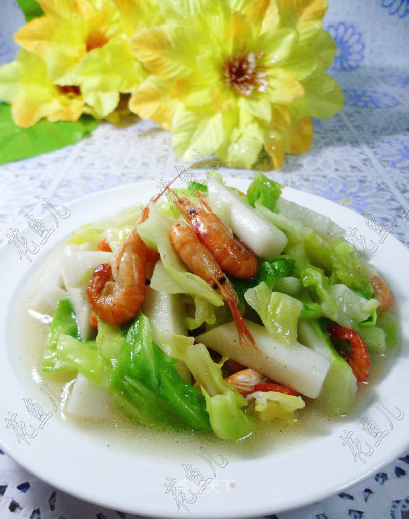 Stir-fried Rice Cake with Cabbage and River Prawns