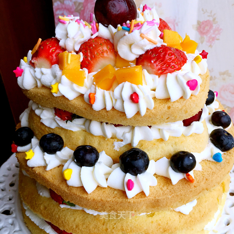 Creamy Fruit Naked Cake recipe