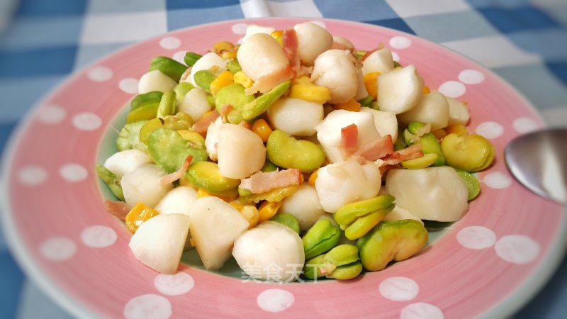 Stir-fried Broad Beans with Scallops and Horseshoe recipe