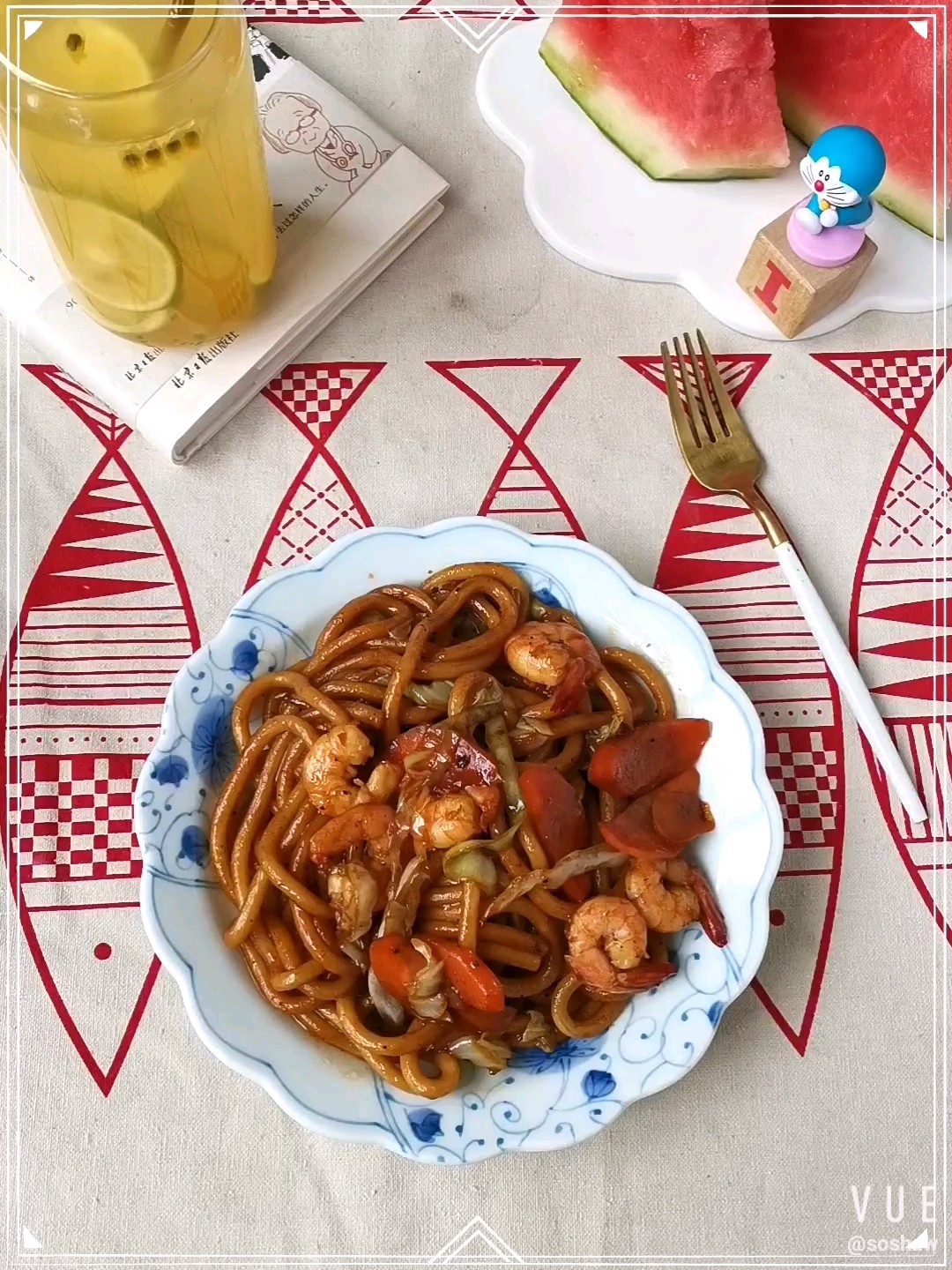 Fried Udon with Black Pepper and Shrimp recipe