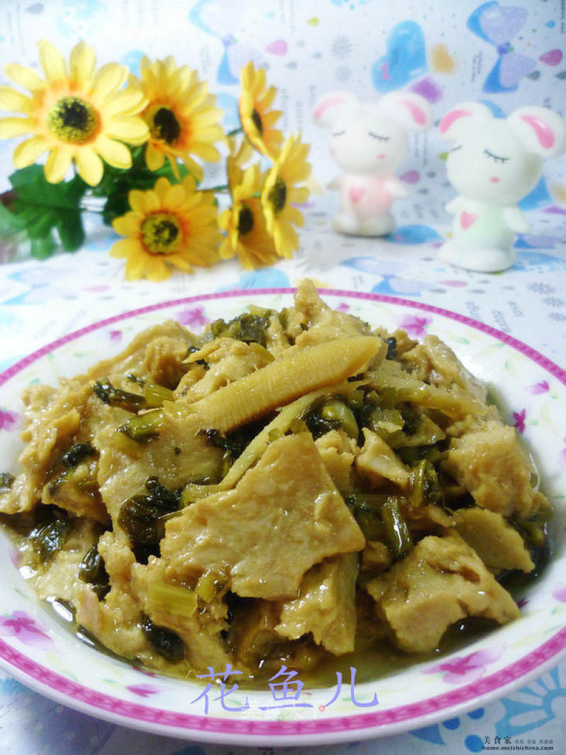 Fried Bamboo Shoots and Pickled Vegetables with Grilled Bran recipe