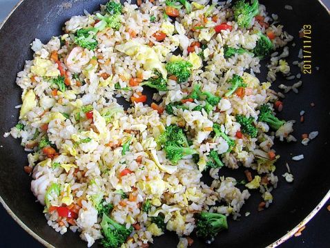Fried Rice with Broccoli Shrimp Ball and Egg recipe