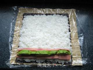 Avocado Ham Sushi-two Rolls and Two Different Colors recipe