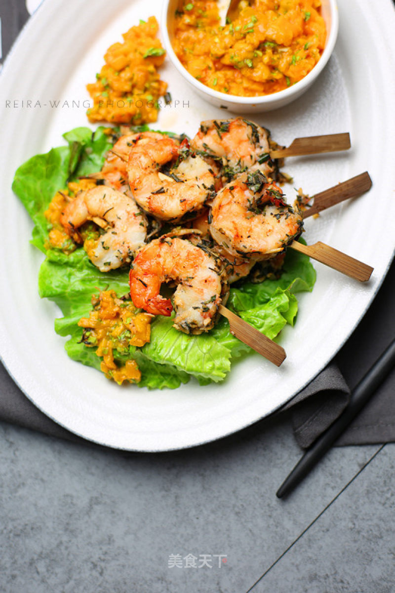 #aca烤明星大赛# Herb Roasted Prawns with Fully Cooked Mango recipe