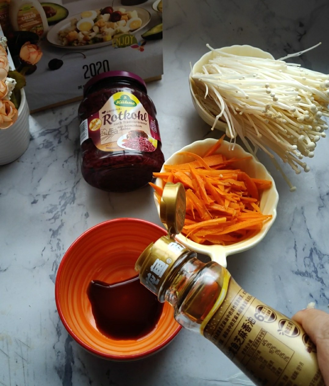 Pickled Red Cabbage Enoki Mushroom recipe