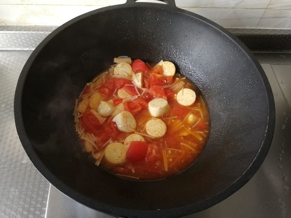 Enoki Mushroom Tomato Tofu Soup recipe