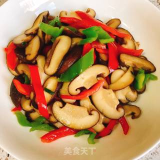 Stir-fried Shiitake Mushrooms with Double Peppers recipe