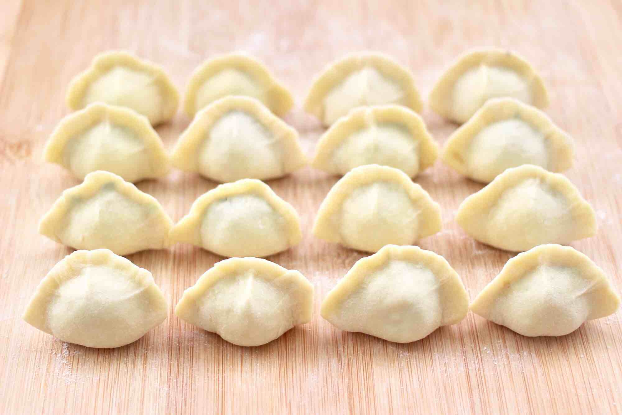 Diced Pork, Enoki Mushroom and Squid Dumplings recipe