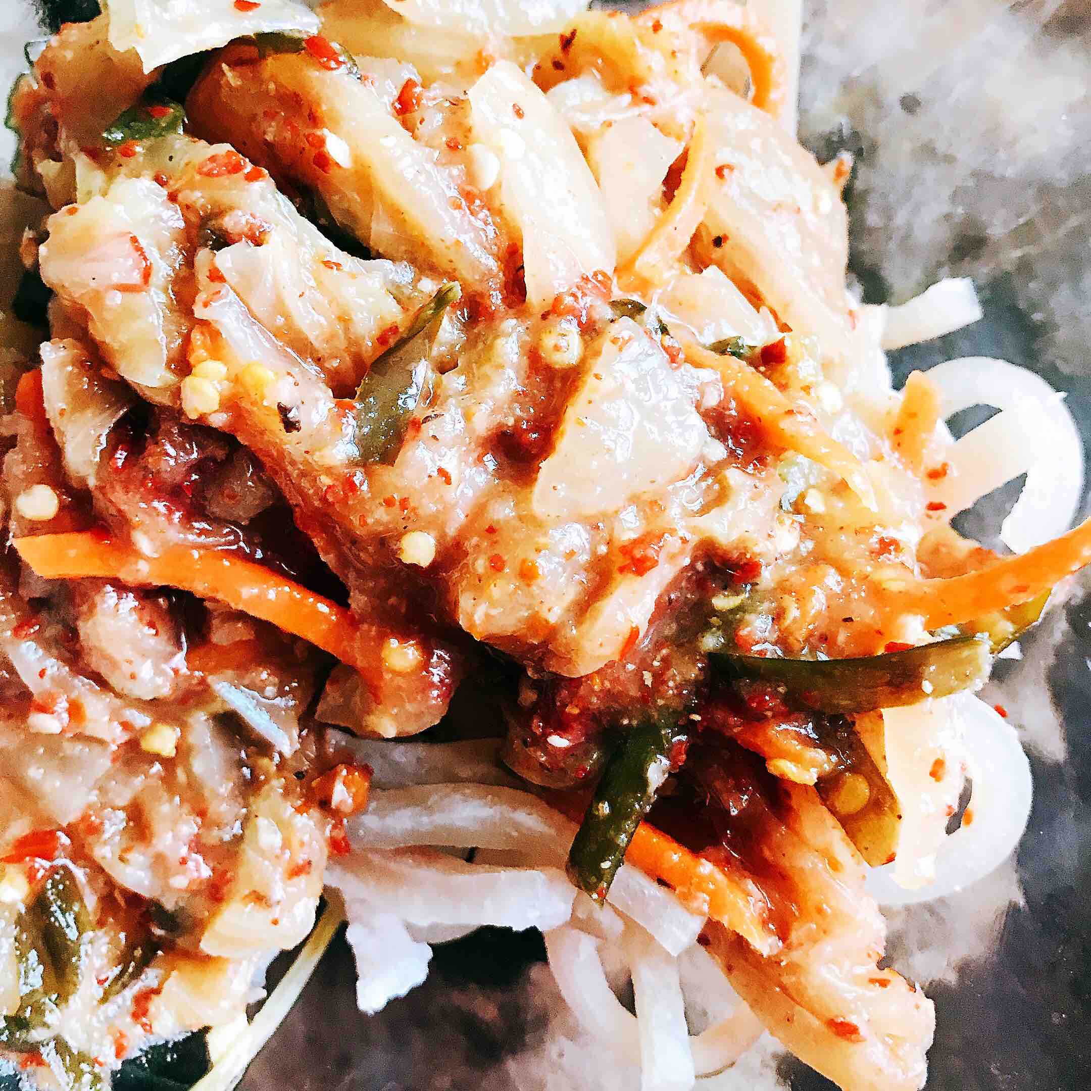 Baked Rice Cake with Pig Skin Kimchi recipe