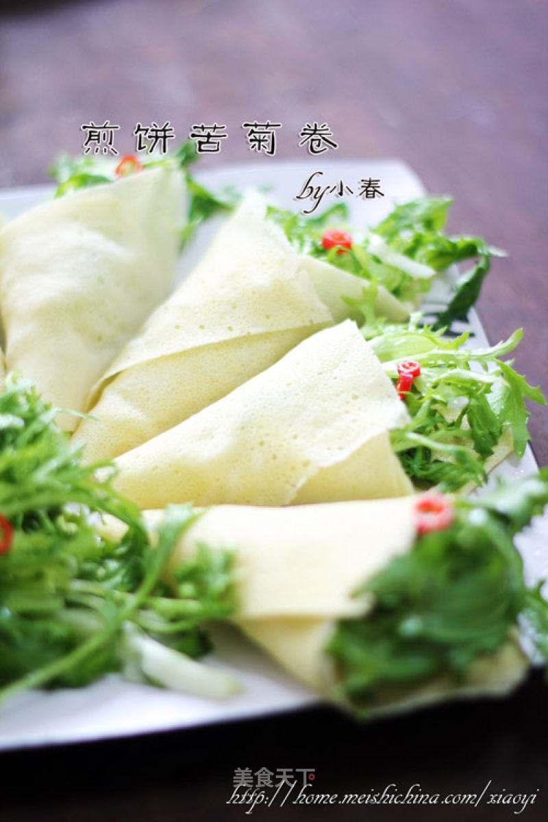 The Most Spring Dish. One Bite and One Bite of Spring Taste-pancake Bitter Chrysanthemum Rolls recipe