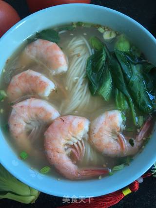 Shrimp Noodles with Green Vegetables recipe