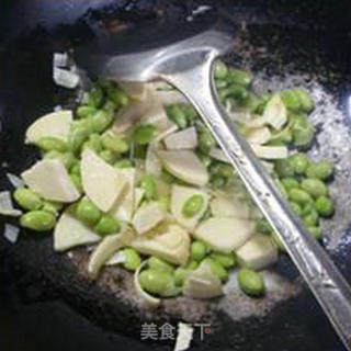 Fried Mustard Slices, Winter Bamboo Shoots and Edamame recipe