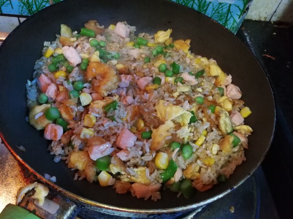 Reduced Fat Meal ~ Brown Rice Salmon Fried Rice recipe