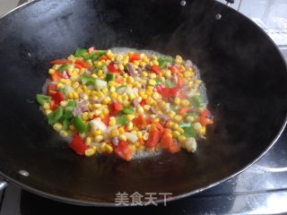 Stir-fried Diced Pork with Corn, Green and Red Pepper recipe