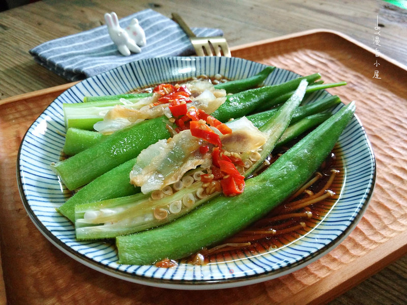 Steamed Okra Enoki Mushroom recipe