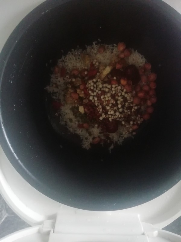 Rice Porridge with Red Dates, Walnuts and Peanuts recipe