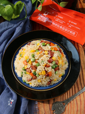 Fried Rice with Beef Sausage and Mixed Vegetables