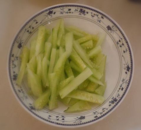 Fried Potatoes with Cucumber and Ham recipe