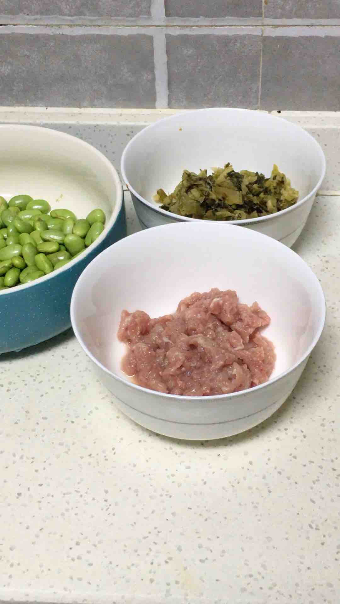 Stir-fried Minced Pork with Edamame and Pickled Vegetables recipe