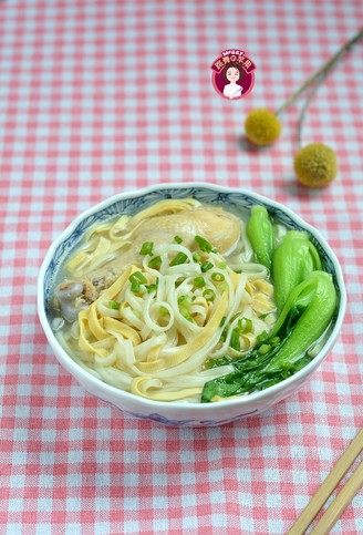 Tofu Noodle Soup with Green Vegetables and Chicken recipe