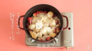 Homemade Strawberry Banana Jam in Spring in An Enamel Pot recipe