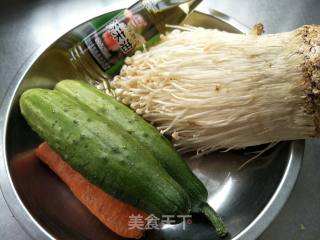 Cucumber with Mustard Oil and Enoki Mushrooms recipe