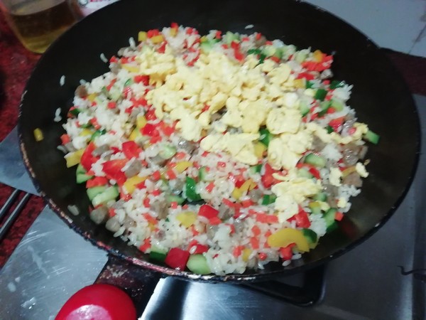 Fried Rice with Beef Sausage and Bell Pepper recipe