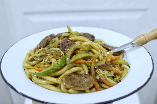 Fried Noodles with Beef Sausage and Udon recipe