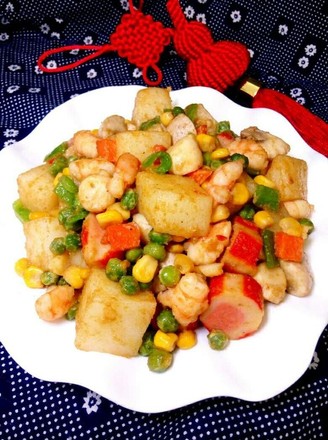 Seafood Fried Rice Cake recipe