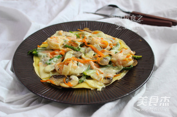 Cheese Pancakes with Fresh Vegetables and Eggs recipe