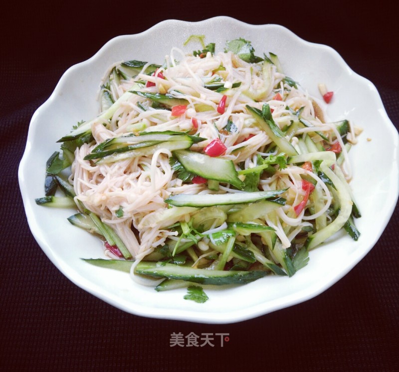 Cucumber Mixed with Enoki Mushrooms recipe