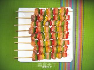 Salmon Skewers with Colored Peppers recipe