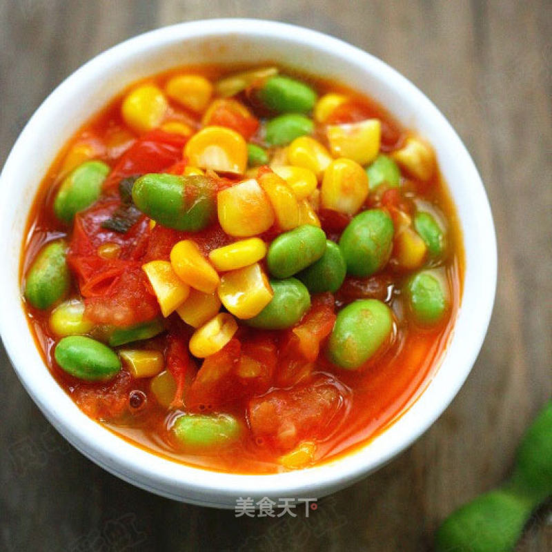 Stir-fried Corn with Tomato and Edamame recipe