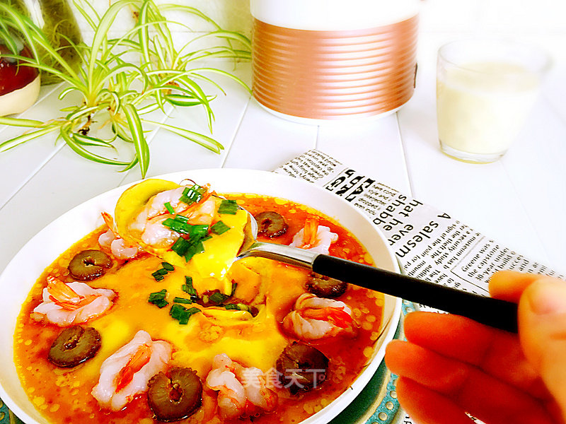 Soy Milk, Sea Cucumber and Shrimp Stewed Egg recipe