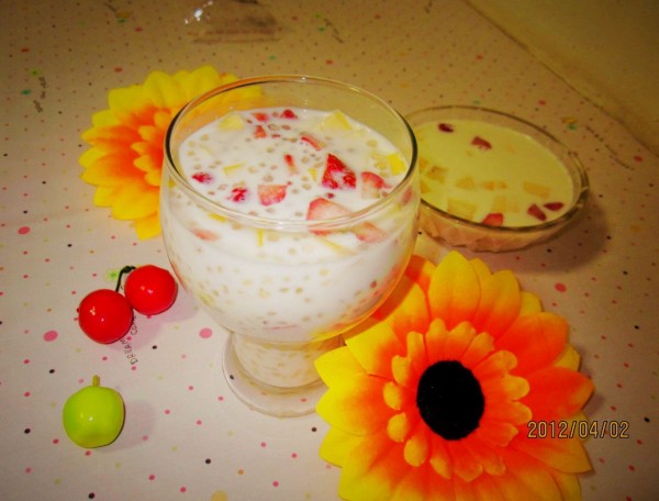 Mixed Fruit Milk Coconut Sago recipe